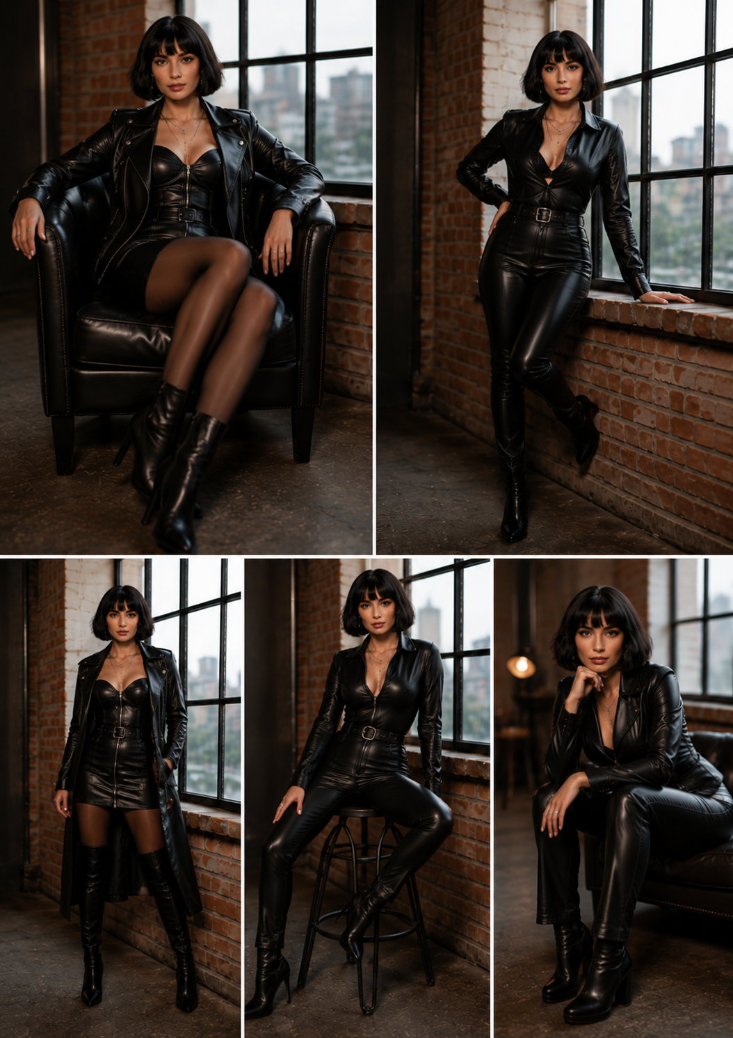 Nova in verschillende lederen outfits